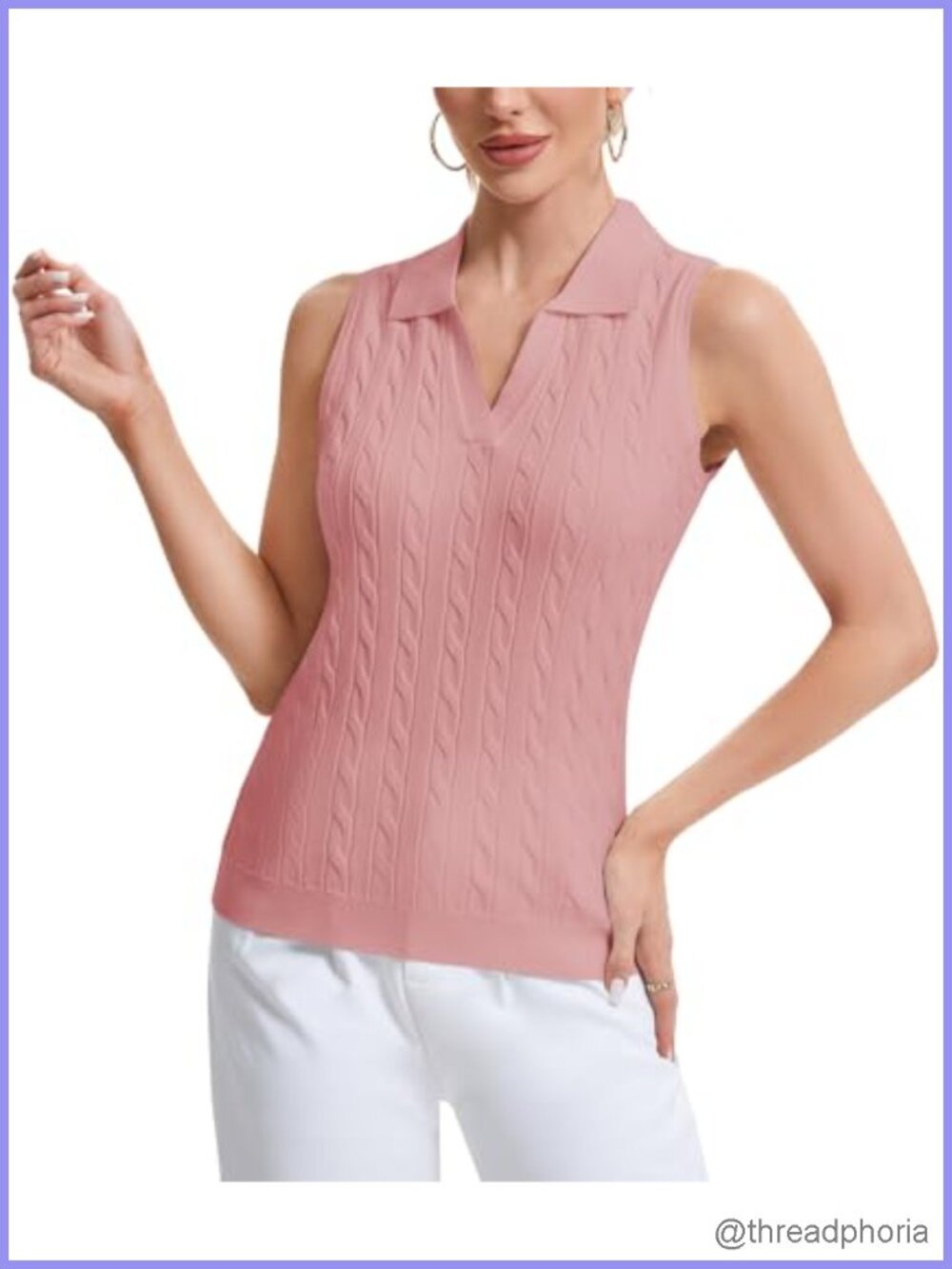 Sleeveless Cable Knit Golf Polo Shirt Women Athletic Tennis Tank Top